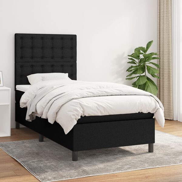 vidaXL Cama box spring con colch&oacute;n tela negro 90x190 cm