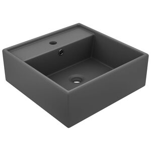 vidaXL Lavabo lujoso cuadrado rebosadero cer&aacute;mica gris oscuro 41x41 cm