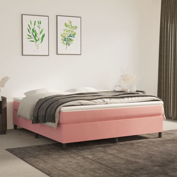 vidaXL Cama box spring con colch&oacute;n terciopelo rosa 160x200 cm
