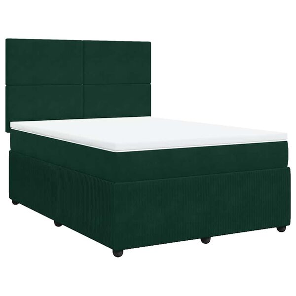 vidaXL Cama box spring con colch&oacute;n terciopelo verde oscuro 160x200 cm