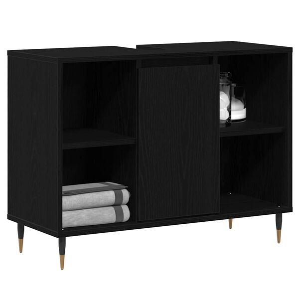 vidaXL Gabinete de Ba&ntilde;o Negro 80 x 33 x 60 cm Madera contrachapada