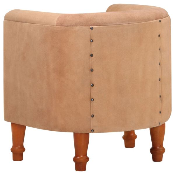 vidaXL Sill&oacute;n de cuero aut&eacute;ntico y madera maciza de mango marr&oacute;n