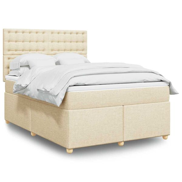 vidaXL Cama box spring con colch&oacute;n tela color crema 140x190 cm