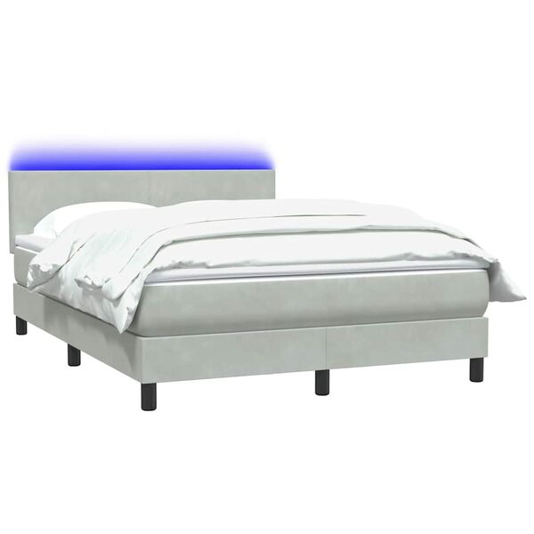 vidaXL Cama box spring con colch&oacute;n y LED terciopelo gris claro 140x220 cm