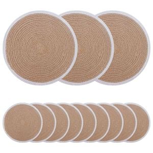 vidaXL Manteles de yute 12 pcs Natural y Blanco &Oslash; 30 cm