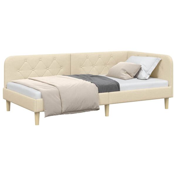 vidaXL Estructura de cama en esquina Crema 90 x 190 cm tela