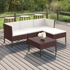 vidaXL Set muebles de jard&iacute;n 5 pzas y cojines rat&aacute;n sint&eacute;tico marr&oacute;n