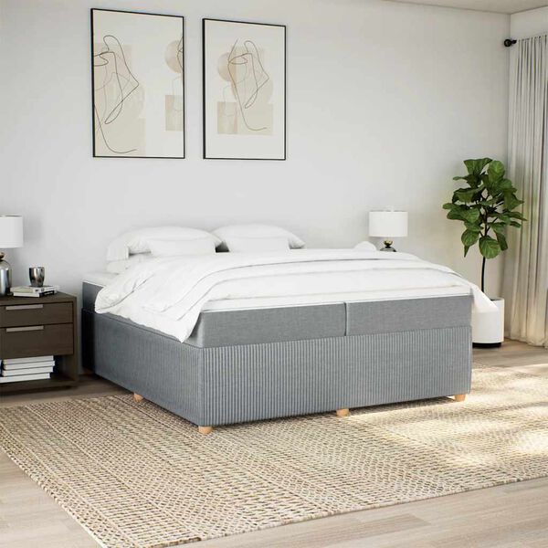 vidaXL Cama box spring con colch&oacute;n tela gris claro 200x200 cm
