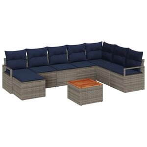 vidaXL Conjunto de sof&aacute;s de jard&iacute;n 9 pcs Gris rat&aacute;n sint&eacute;tico