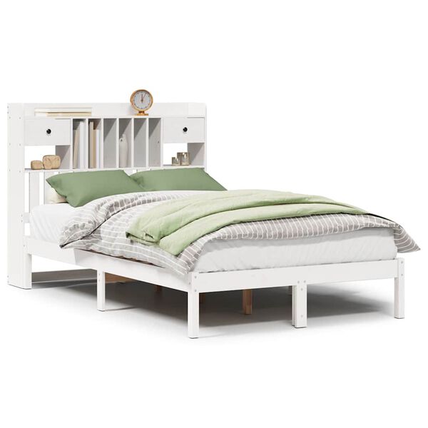 vidaXL Cama con estantería sin colchón madera maciza blanca 135x190 cm