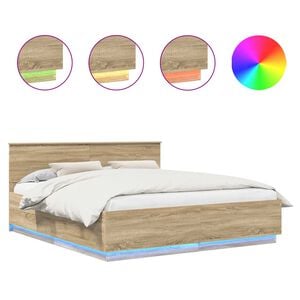vidaXL Estructura de cama con tiras LED Roble Sonoma 200 x 200 cm