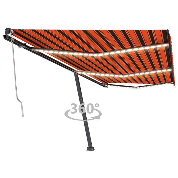 vidaXL Toldo autom&aacute;tico LED sensor de viento naranja marr&oacute;n 600x350 cm