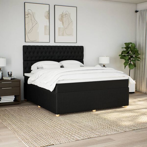 vidaXL Cama box spring con colch&oacute;n tela negro 180x200 cm