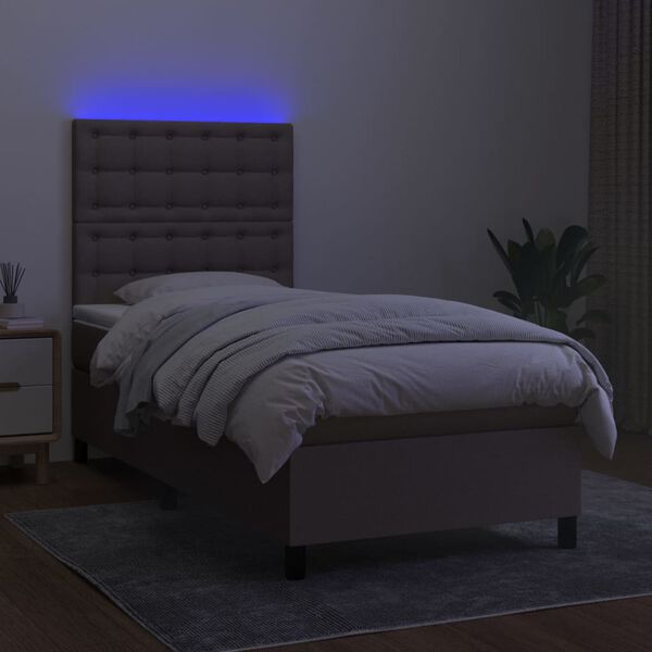 vidaXL Cama box spring colch&oacute;n y luces LED tela gris taupe 100x200 cm