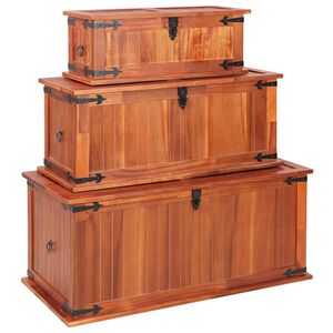 vidaXL Ba&uacute;l de almacenamiento 3 piezas de madera maciza de acacia