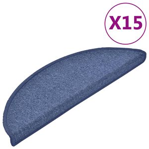 vidaXL Alfombrillas para escaleras 15 unidades 56x17x3 cm Azul Semicircular