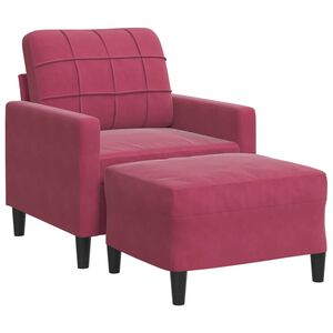 vidaXL Sill&oacute;n con taburete terciopelo rojo tinto 60 cm