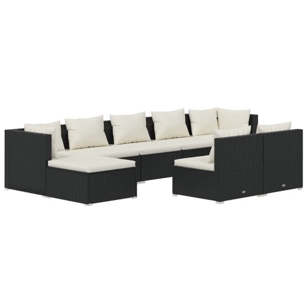 vidaXL Set de muebles de jard&iacute;n 9 pzas y cojines rat&aacute;n sint&eacute;tico negro