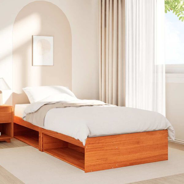 vidaXL Sof&aacute; cama sin colch&oacute;n madera maciza pino marr&oacute;n cera 90x190 cm