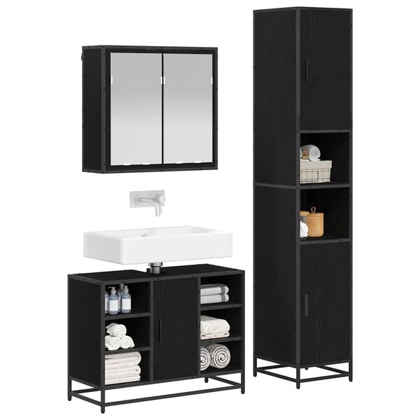 vidaXL Juego de muebles de ba&ntilde;o 3 pcs Roble Negro Madera de ingenier&iacute;a