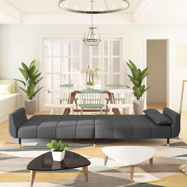 vidaXL Sof&aacute; cama de 2 plazas con dos almohadas terciopelo gris oscuro