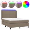 vidaXL Cama box spring colch&oacute;n y luces LED tela gris taupe 140x200 cm