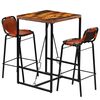 vidaXL Set muebles bar 3 pzas madera reciclada cuero cabra aut&eacute;ntico