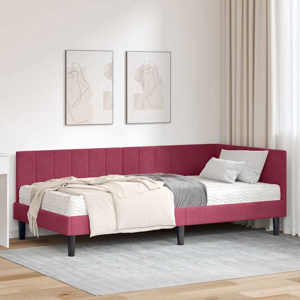 vidaXL Estructura de Cama Esquina con Colchón 2 pcs Verde Terciopelo