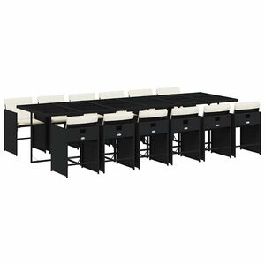 vidaXL Set comedor de jard&iacute;n con cojines 13 pzas rat&aacute;n sint&eacute;tico negro