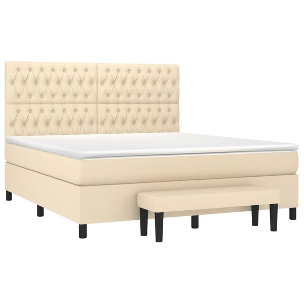 vidaXL Cama box spring con colch&oacute;n tela color crema 180x200 cm