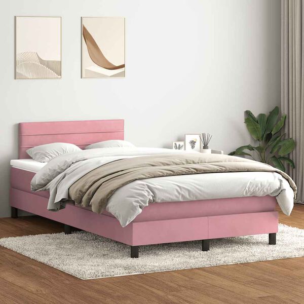 vidaXL Cama box spring con colch&oacute;n terciopelo rosa 120x220 cm