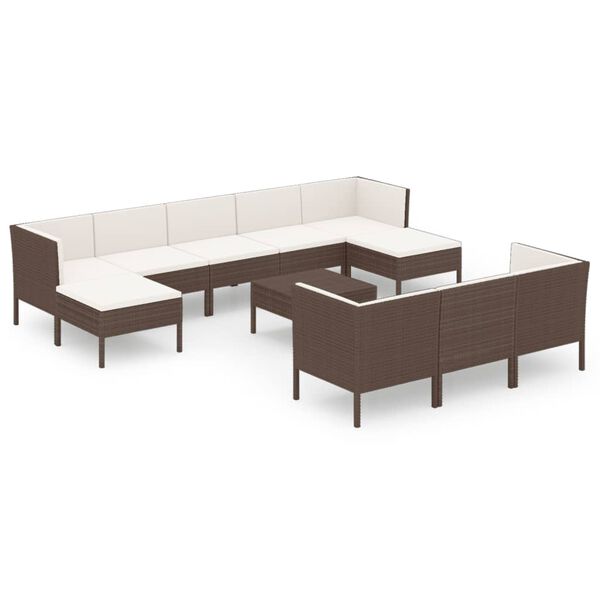 vidaXL Set muebles de jard&iacute;n 11 pzas y cojines rat&aacute;n sint&eacute;tico marr&oacute;n
