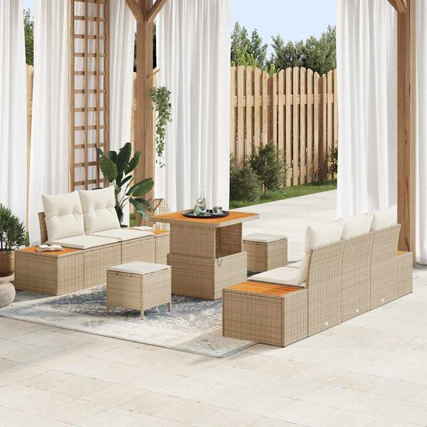 vidaXL Conjunto de sof&aacute;s de jard&iacute;n 8 pcs Beige rat&aacute;n sint&eacute;tico
