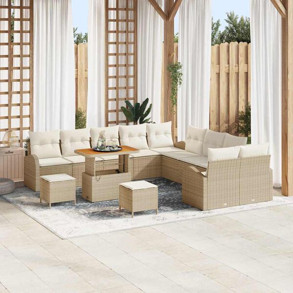 vidaXL Conjunto de sof&aacute; de jard&iacute;n con coj&iacute;n 13 pcs Beige Polirat&aacute;n