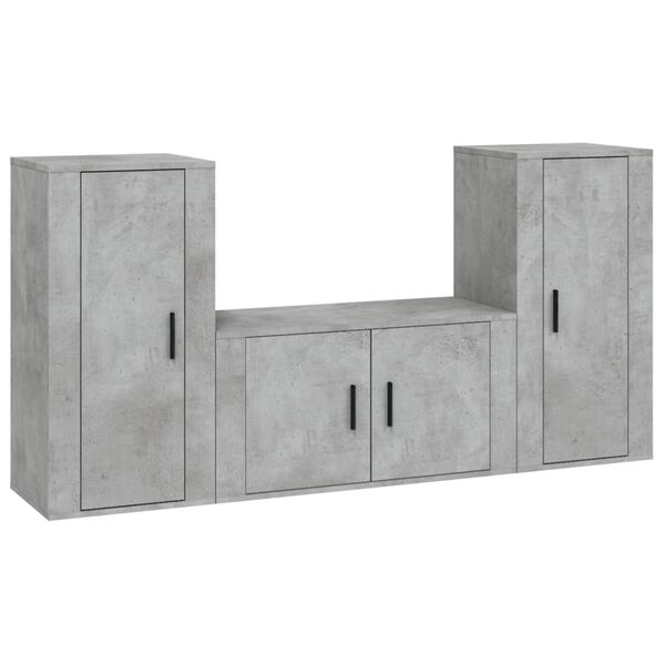 vidaXL Set de muebles de TV 3 pzas madera contrachapada gris hormig&oacute;n