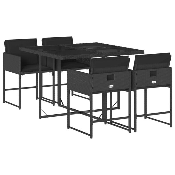 vidaXL Set de muebles jard&iacute;n 5 pzas con cojines rat&aacute;n sint&eacute;tico negro