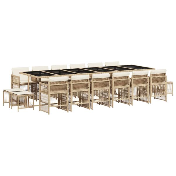 vidaXL Set comedor de jard&iacute;n 17 pzas con cojines rat&aacute;n sint&eacute;tico beige