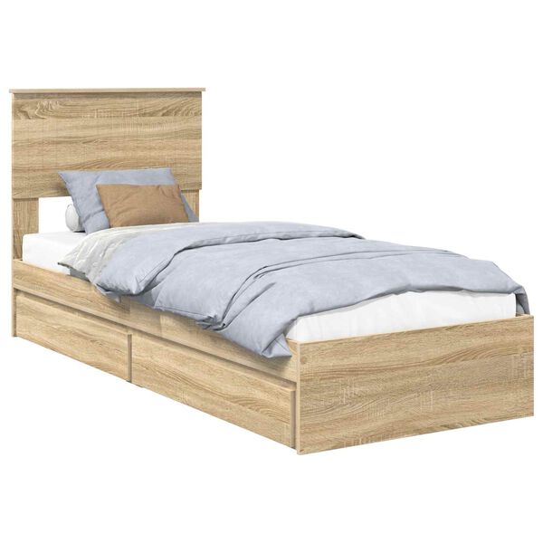 vidaXL Cama con almacenamiento con cabecera Roble Sonoma 75 x 190 cm