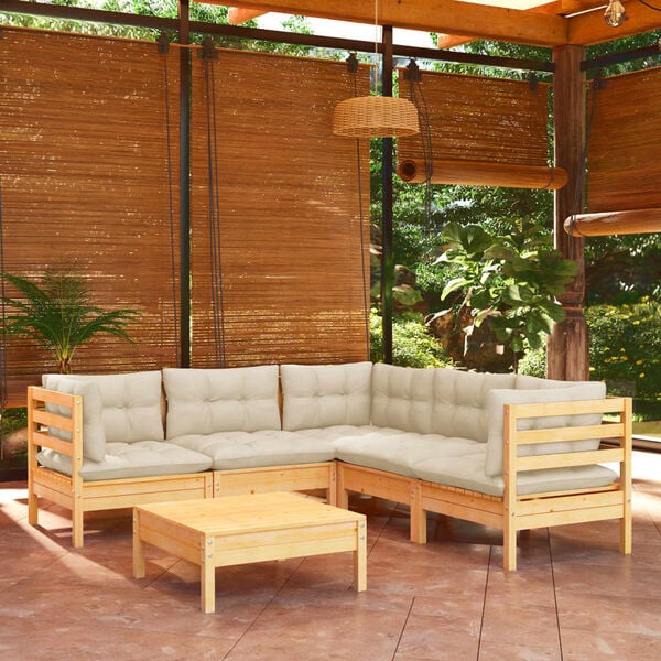 vidaXL Muebles de jard&iacute;n 6 pzas y cojines madera maciza de pino crema