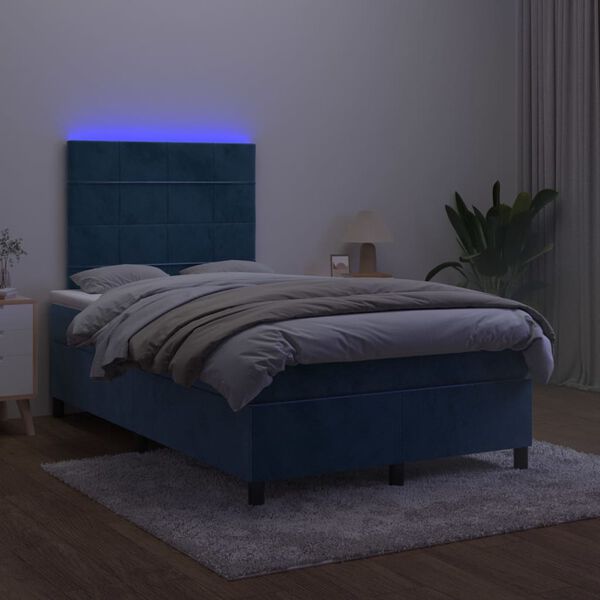 vidaXL Cama box spring colch&oacute;n y LED terciopelo azul oscuro 120x200 cm