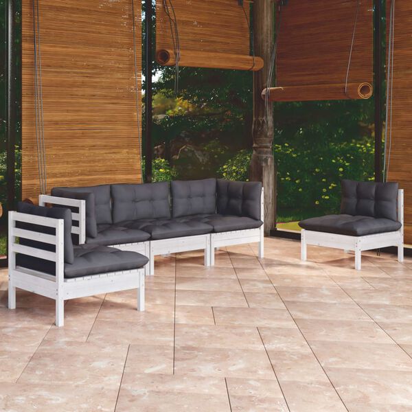 vidaXL Muebles de jard&iacute;n 5 pzas con cojines madera maciza de pino