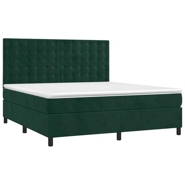 vidaXL Cama box spring con colch&oacute;n terciopelo verde oscuro 180x200 cm