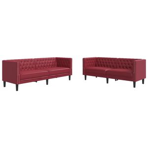 vidaXL Juego de sof&aacute;s Chesterfield 2 piezas cuero sint&eacute;tico rojo tinto