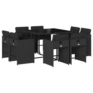 vidaXL Set de comedor de jard&iacute;n 9 pzas y cojines rat&aacute;n sint&eacute;tico negro