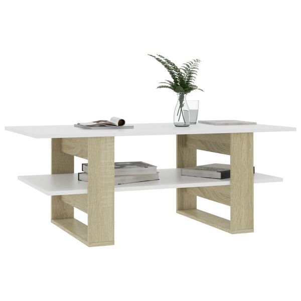 vidaXL Mesa de centro madera de ingenier&iacute;a blanco y roble 110x55x42 cm