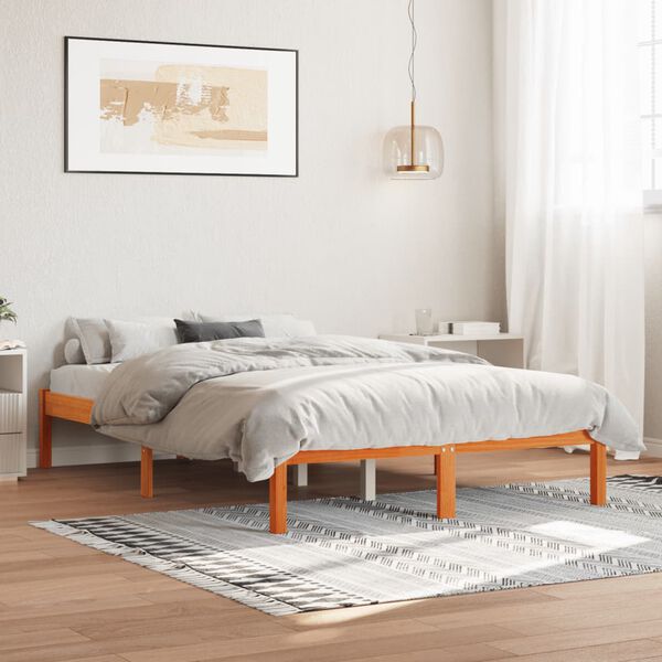 vidaXL Estructura de cama sin colch&oacute;n madera maciza marr&oacute;n 120x190 cm