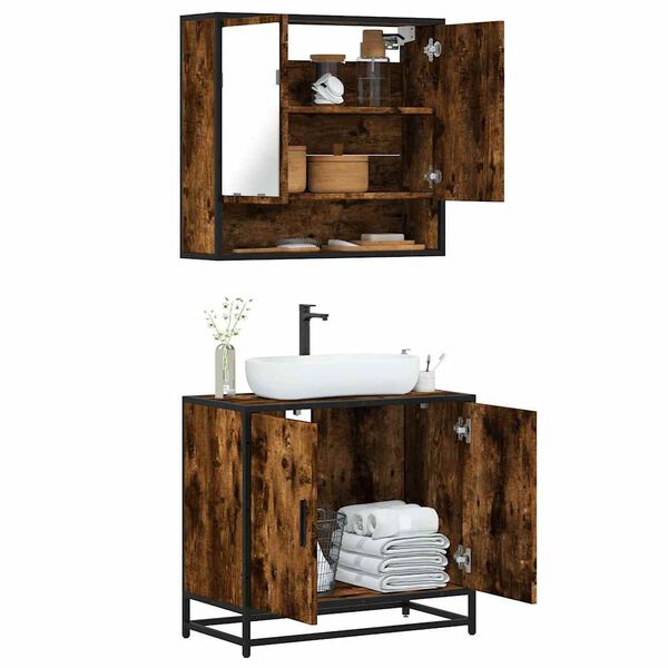 vidaXL Set de muebles baño 2 pzas madera contrachapada roble ahumado