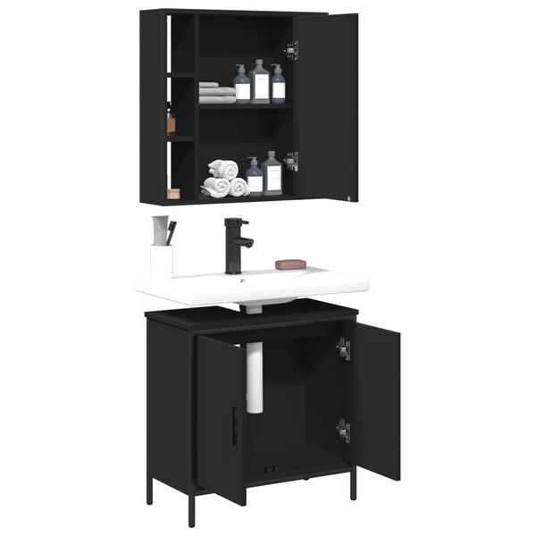 vidaXL Juego de muebles de baño 2 pzas madera contrachapada negro