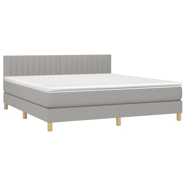 vidaXL Cama box spring con colch&oacute;n tela y LED gris claro 180x200 cm