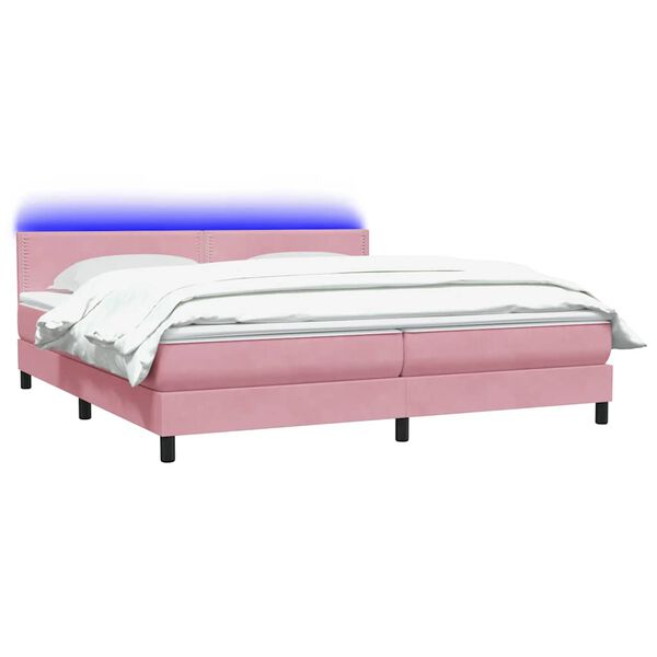 vidaXL Cama box spring con colch&oacute;n y LED terciopelo rosa 180x220 cm